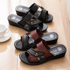 JIFANPAUL | Non-Slip Elderly Friendly Summer Outdoor Slippers for Women Open Toe Casual Wedge Heel Soft Sole Comfort Shoes for Middle Age and Elderly Women