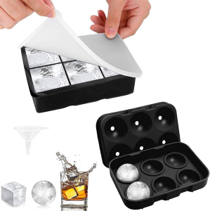 Silicone ice cube tray large round ice cubes and square ice cubes BPA-free reusable with lid suitable for cocktails whisky