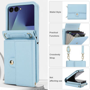 szhaiyu | RFID Blocking Wallet Phone Case For Samsung Galaxy Z Flip 8 7 6 5 4 Crossbody Adjustable Lanyard Anti-Drop Protective Cover