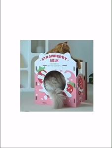 กล่องบ้านแมวที่ลับเล็บแมว บ้านแมวสตอร์เบอรี่ บ้านแมวพร้อมที่ลับเล็บแมว