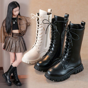 CHMOZYF Fashion Cool Baby Girls Warm Round Toe Casual Lace-Up Comfortable Kids Black Mid Boots
