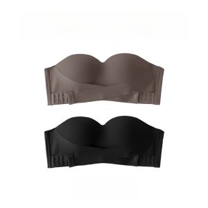 MONCAICHAN | Wireless Strapless Bra Womens Anti-Slip Gathered Small Chest Appears Large Seamless Summer Thin Wrap Chest Comfortable Back Beauty Bra