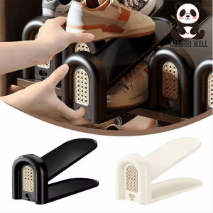 Vintage Adjustable Shoes Rack Rattan Weaving Double Layered Shoes Stand Space Saving Shoe Holder for Home