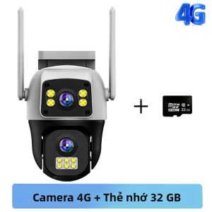 Camera Giám Sát Ngoài Trời Không Dây WiFi Camera Kép 8MP Hỗ Trợ SIM 4G Màn Hình Kép Phát Hiện Chuyển Động Người Xoay PTZ Camera IP An Ninh