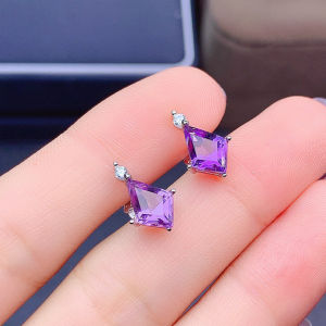 Hot Selling Kite Cut 6x9mm Natural Amethyst Earrings Birthstone Jewelry 925 Sterling Silver Stud Earrings