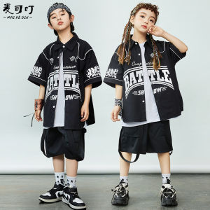 Childrens Hip Hop Performance Shirt Set Boys Girls Cotton Pure Fashionable Street Dance Clothing Kids Size 4-14 Years Old