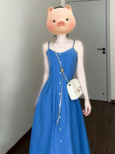 BeautyMark | ชุดเดรสยาวสายเดี่ยวสีน้ำเงินคลายๆ สำหรับผู้หญิงในช่วงฤดูร้อน 2025 ชุดเดรสยาวแขนกุดแบบใหม่ที่สวยงามและหรูหราสำหรับวันหยุดชายหาด