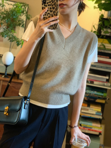 HUOLISI | Knitted White V-Neck Sleeveless Sweater For Women Casual Layering