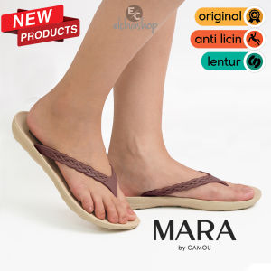 Sandal Jepit Karet Wanita Dewasa Simple Elegan CAMOU MARA BEIGE CHOCOLATE