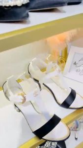 Giày sandal 1X HALEY STORE 8cm gót vuông mũi hở quai đen chữ đá khóa cài tiểu thư đi chơi đi học đi tiệc đi làm