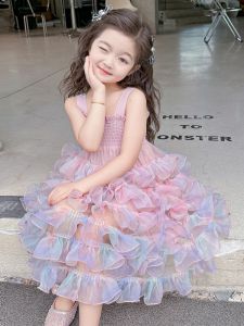 Sinh Nhật Mùa Hè Theo Phong Cách Công Chúa Đầm Girls蓬蓬裙 Không Dây Váy Áo Hai Dây Váy Quần Áo Trẻ Em Họa Tiết Gradient