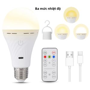 Bóng Đèn LED Không Dây Sạc USB E27 Tích Hợp Điều Khiển Từ Xa Pin 2200mAh Có Chức Năng Điều Chỉnh Độ Sáng Và Hẹn Giờ Dùng Được Trong Trường Hợp Khẩn Cấp
