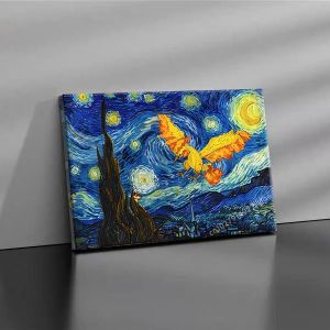 Van Gogh Museum Pokemon Anime Figures Pikachu  Painting Canvas Posters and Prints Wall Art Picture for Gifts