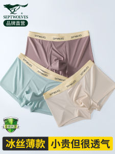 Septwolves Mens Ice Silk Cool Feeling Seamless Boxer Shorts Breathable Antibacterial Flat Angle Pants Underwear Youth mid Waist