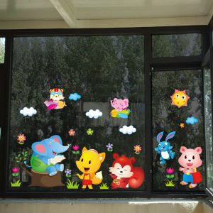 Decorative Glass Stickers for Kindergarten And Childrens Room Dual-Sided Cartoon Sunflower Wall Decals Modern Simple Style PVC Material