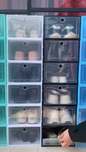 4PCS High Quality Shoe Box Storage Organizer Large Size Hard Shell Plastic Transparent Stackable Shoe Rack Organizers