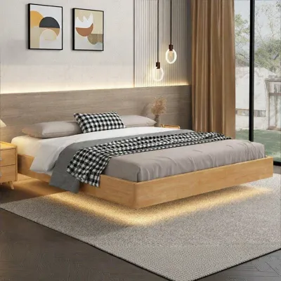 Minimalist Floating Platform Bed Frame Solid Wood Space Saving Bed with Storage for Small Rooms Lightweight Easy to Assemble Bed Frame for Apartments