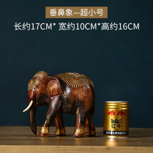 Thai Style Wooden Carved Elephant Decorative Figurines Couple Living Room Entrance Bar Cabinet Moving Gift Solid Wood Sculpture