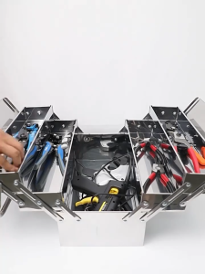 Large Capacity 3-layer Stainless Steel Toolbox Solid Durable Storage Box Multi-layer Folding Box Car Storage Screw Box