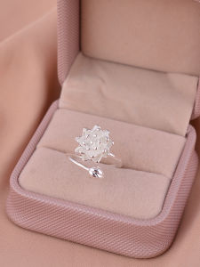 925 Sterling Silver Flower Ring Womens Minimalist Design High End Luxury Adjustable Open Finger Ring Cold Style Engraving