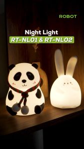 ROBOT Lampu Malam Silikon RT-NL01 Model Kelinci Lucu Lampu Warna-Warni 1200mAh Type-C Charging - Garansi 1 Tahun