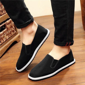 Phong Cách Bắc Kinh Slip-On Thoải Mái Giày Nam Cổ Thấp Mùa Thu Màu Đen Giày Vải Nữ Mẫu Mùa Thu Đế Cao Su Gót Phẳng Thoải Mái