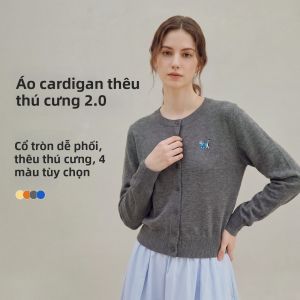 INMAN | Áo Cardigan Dệt Kim Cổ Tròn Tay Dài Thêu Hoa Văn Cho Phụ Nữ