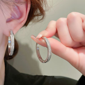 Huitan Metal Silver Color Big Circle Hoop Earrings for Women Simple Stylish Office Ladys Fashion Ear Accessories New Jewelry