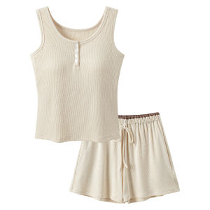 MiiOW | ชุดนอนผู้หญิงฤดูร้อน MiiOW ผ้าไหมน้ำแข็ง ชุดอยู่บ้าน แขนกุด สายเดี่ยว ใส่สบาย ระบายอากาศได้ดี ชุดนอนสัมผัสสบาย