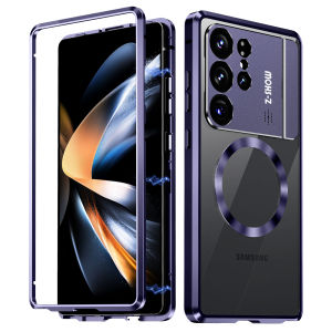 Ultra-thin Metal Armor Wireless Charging Phone Case For Samsung Galaxy S24 S23 S22 S25 Ultra With Matel Lens Protection Frosted Shockproof Cover Luxury Plating Frameless Case For Samsung Galaxy S25 S24 Ultra S23 S22 Transparent Camera Protection Case