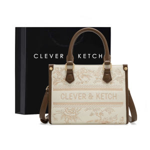 Clever&Ketch Fashion Color Block Embroidery Tote Bag Womens 2025 New Versatile Commuter Handbag Shoulder Crossbody Bag