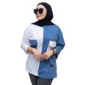 KAOS WANITA MIX DUA WARNA DENGAN VARIASI SAKU CANTIK TERBARU DARI FASHION TOP WANITA BERBAHAN KATUN COMBAT 20S //KAOS OVERSIZE FIT L DAN XXL. 