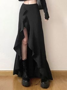 2025 New plus Size High Waist Asymmetrical Slit A-Line Midi Skirt Trendy Design Commute Style Pure Color Polyester Fiber