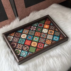 Luxury Retro Walnut Wooden Tea Tray Rectangle Storage