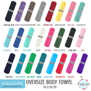 AQUAZORB Oversize Body Towel / Bath Towel 151 x 78 cm. Perfect size to dry you off and wrap around your body high Intensity Work Out & Beach / Pool Towel. Compact Super-absorbent and Durable. Built-in elastic loop that secures the towel in a roll.