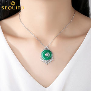 SEQUITO Elegant Cubic Zirconia Chandelier Pendant Chain Necklace Green Fine Jewelry for Lovers SN011