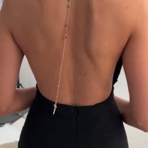 SHIXIN Simple Y-Shaped Long Colorful Crystal Cross Pendant Necklace Colorful Tassel Back Body Chain Women Trendy Wedding Jewelry