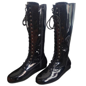 Giày Bảo Hộ Đấu Vật WWE WWF Hulk Hogan Màu Đen Kiểu Buộc Dây - Giày Da Nam Đi Xe Máy Cao Trên Mắt Cá Chân Chống Gió Chất Liệu Da Tổng Hợp