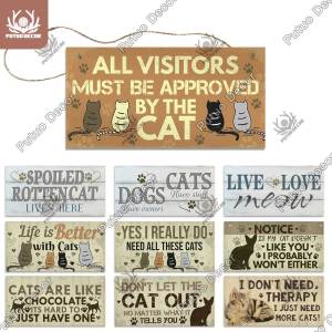 Putuo Decor Cat Wooden Sign Pet Tag Cat Accessorise Lovely Friendship Animal Sign Hanging Plaques for Crafts Home Decoration