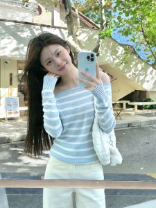 CHANGTONG | One-Shoulder Striped Fitted Knit Top