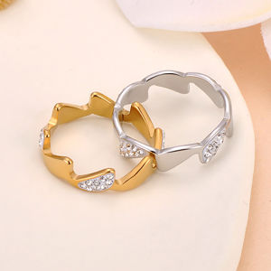 2Pcs/Set Rhinestone Twisted Couples Ring 316L Stainless Steel 18K Gold Plated Cubic Zirconia Eternity Rings for Men And Women