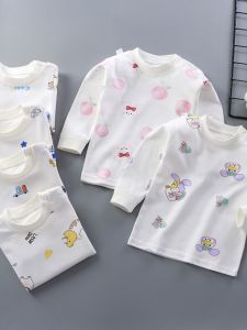 Pure Cotton Long Sleeve Childrens Base Shirt Sleepwear Baby Boys Girls Spring Autumn Wear Comfortable Breathable Thermal Top