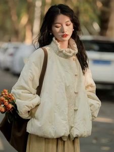 Womens Loose Fit Thickened Cotton Jacket Outerwear New Chinese Style High Design Sensation Autumn Winter Fashionable Coat