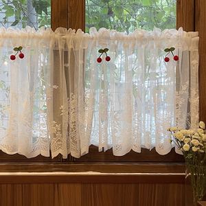 Rustic No Drill Lace Sheer Semi-Curtain Short Curtain Door Curtain Sheer Panel Country Kitchen Curtain Room Divider Curtain