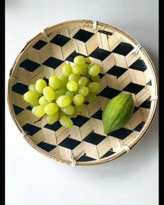 Vietnam Handmade Round Bamboo Wooven Tray Nyiru Buluh Bulat Tampi Piring Bamboo Serving Tray Rattan Anyaman Rotan Dulang Buluh 越南竹编簸箕点心盘