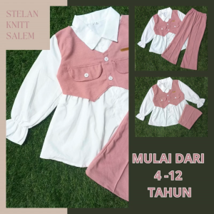 STELAN KEMEJA ROMPI KAOS KNITT DAN CELANA CUTBRY ANAK PEREMPUAN 4-12 TAHUN