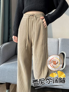 กางเกงขายาวทรงหลวมผ้าขนแกะหนาสำหรับผู้หญิง กางเกงขายาวทรงตรงลำลองฤดูใบไม้ร่วง/ฤดูหนาว กางเกงขายาวทรงสลิมสำหรับผู้หญิง แฟชั่นใหม่ 2025
