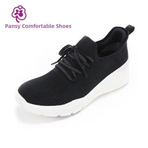 Pansy Womens Casual Shoes Breathable Fly Knit Heightening Slope Heel Easy Wear Slip on Spring 2025 Fashion Comfortable Sneakers