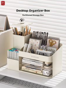 Multi-function Desk Organizer With Drawers Adjustable Pen Holder