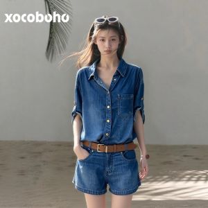 xocoboho | Vintage Style Workwear Blue Sleeveless Overalls